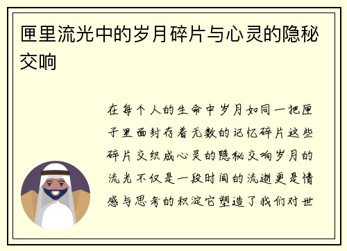 匣里流光中的岁月碎片与心灵的隐秘交响